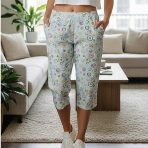 Talbots Stretch Capri Pants Light Blue Circle Print Cropped - Size 8